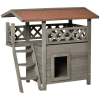 Indoor/Outdoor Cat House 2-Story Wooden Kitten Condo With Balcony Roof